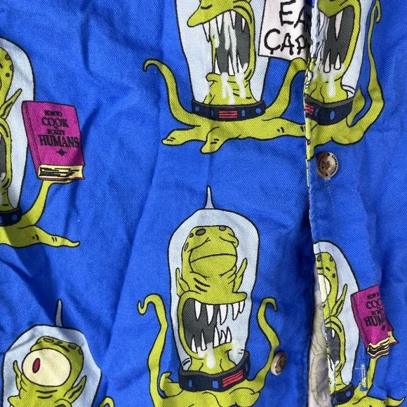 Cakeworthy x The Simpsons Kang & Kodos Button-Up Shirt Mens Small Blue Alien - Picture 5 of 9